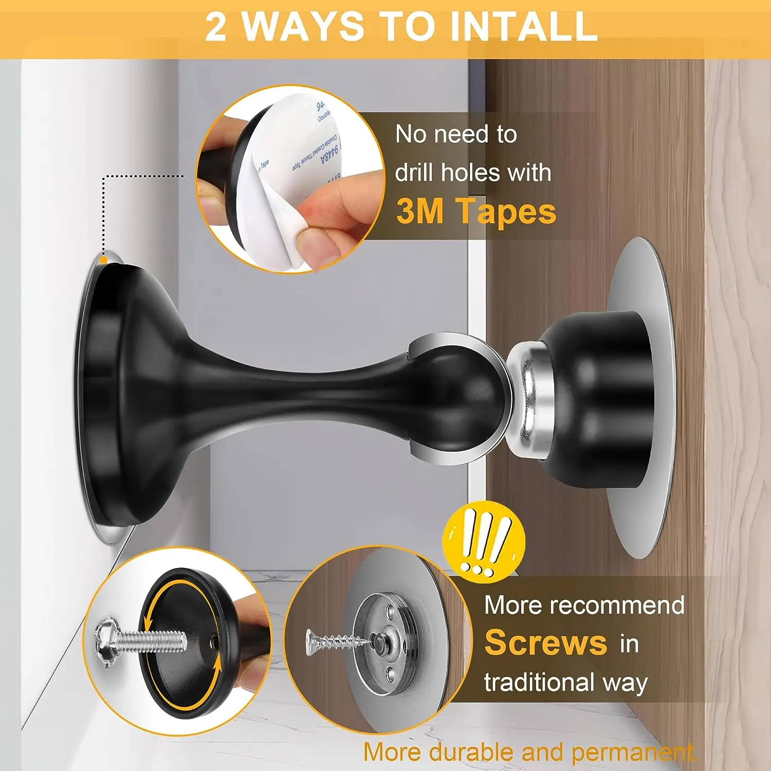 Magnetic Door Stopper Stainless Steel No Drilling Wall Mount Anti-Slip Keep Open