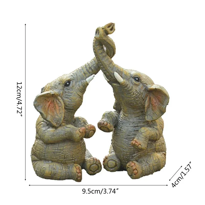 Resin Desktop Ornaments Couple Double Elephant Home Decoration Small Elephant Couple Statue Holiday Gift Ornaments