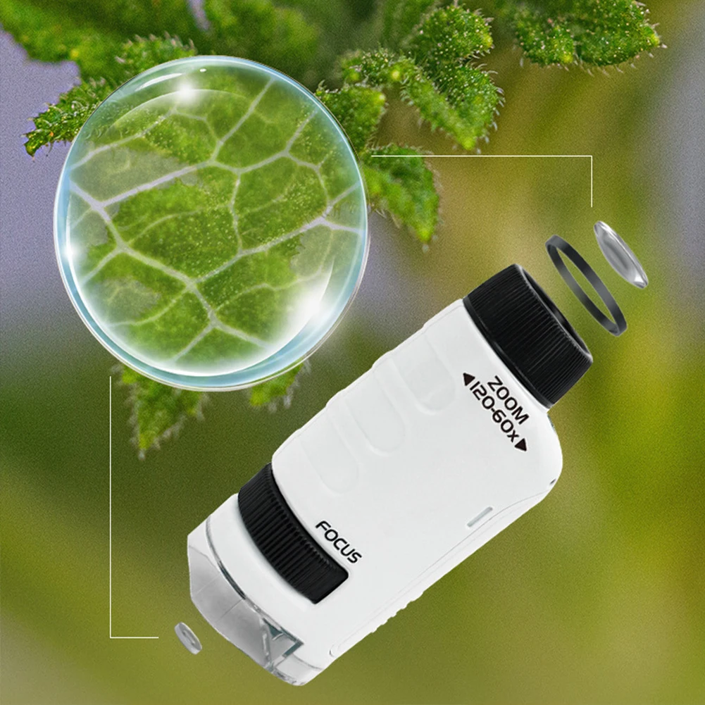 Handheld Microscope Mini Pocket Microscope Kit 60-120x Lab Zoom Wheel Adjustable with LED for Kids Educational handheld microscope mini microscope pocket microscope