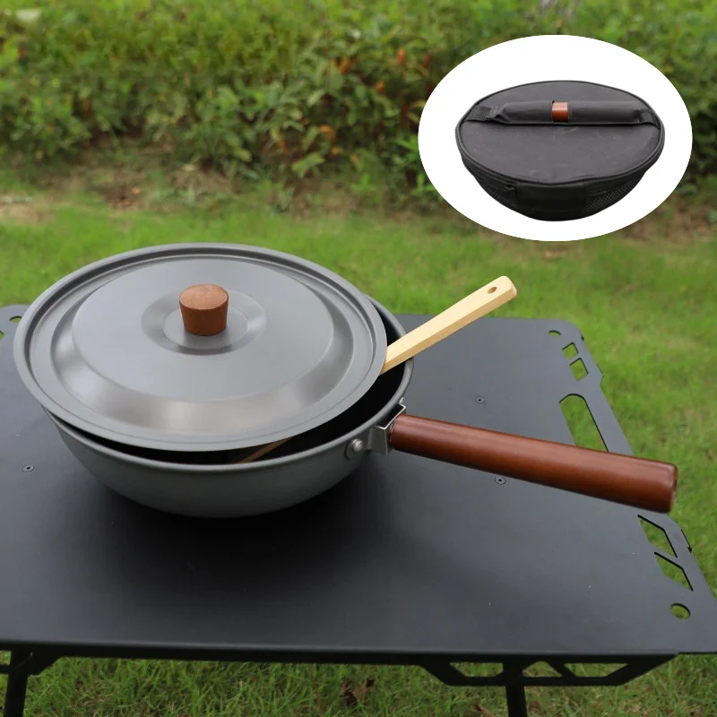 Outdoor Frying Pan With Handle Storage Bag For Camping Hiking Picnic Cookware Portable Wok Lightweight Non-stick Frying Pan New