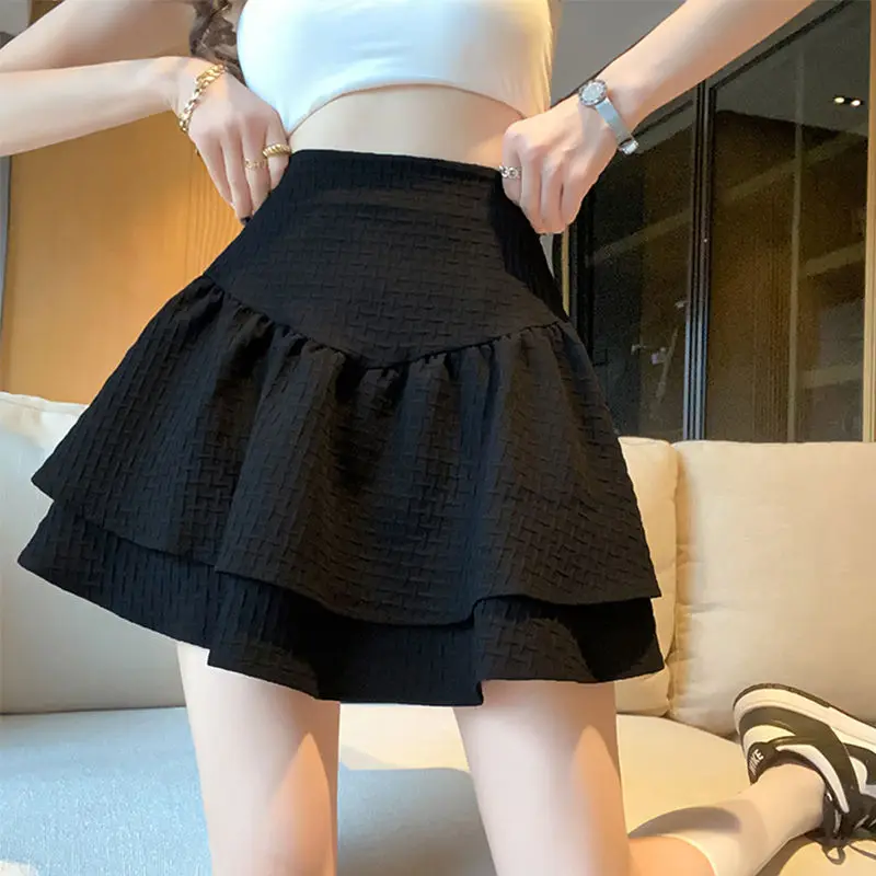 Women's Summer Korean New High Waist Pleated Skirt Commuter Fashion Design Side Zippers Solid Color Casual Versatile Short Skirt