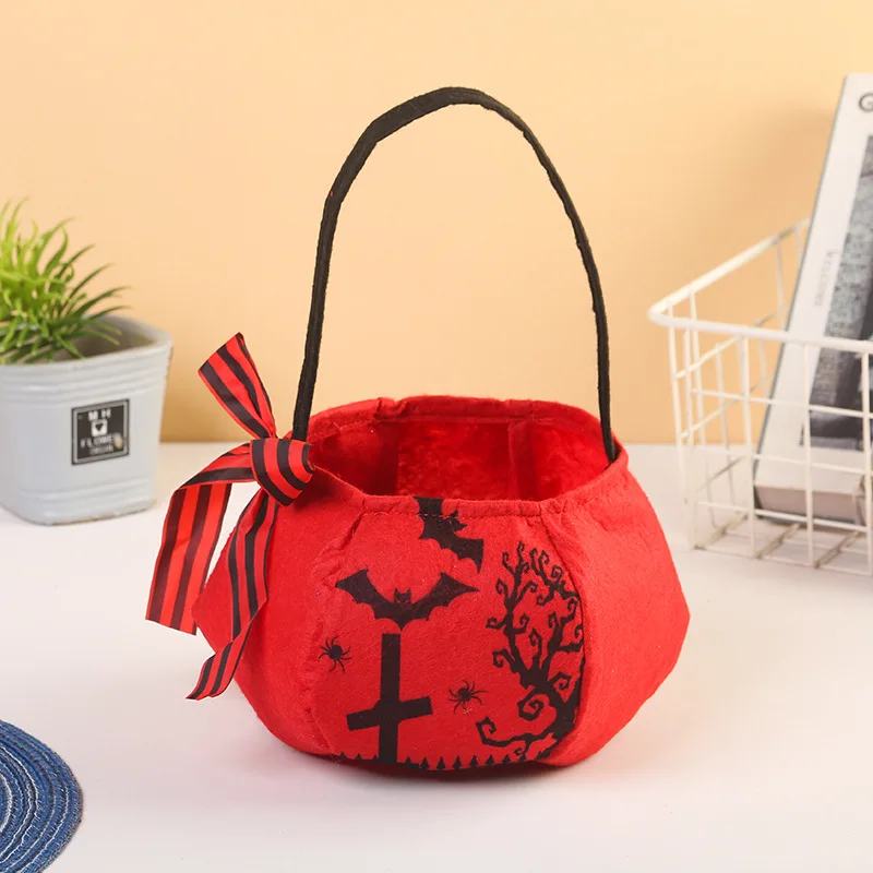 New Bow Halloween Handbag Trick-Or-Treating Candy Bags Handheld Three-Dimensional Pumpkin Bags Children'S Gift Bags