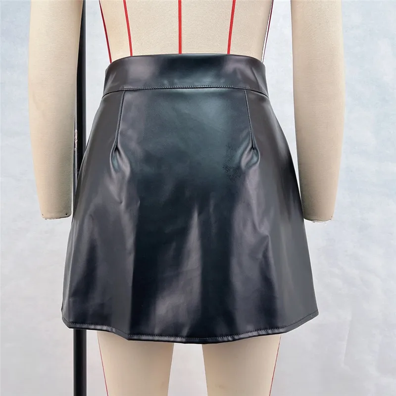 Shestyle PU Leather Zipper Fly A-Line Skirt Women Black High Waist Double Zip Elegant Slit Mini Clothes Office Lady Festival