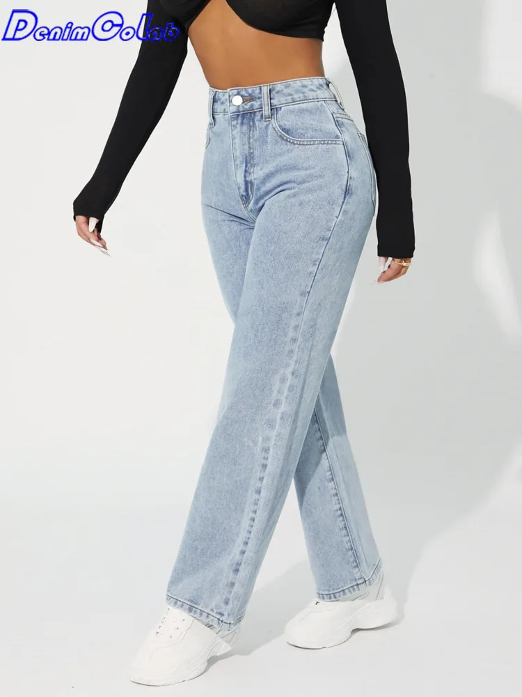 

Новые прямые джинсы Denimcolab с высокой талией 2023, Женские Простые повседневные хлопковые джинсовые брюки, женские свободные джинсы в уличном стиле