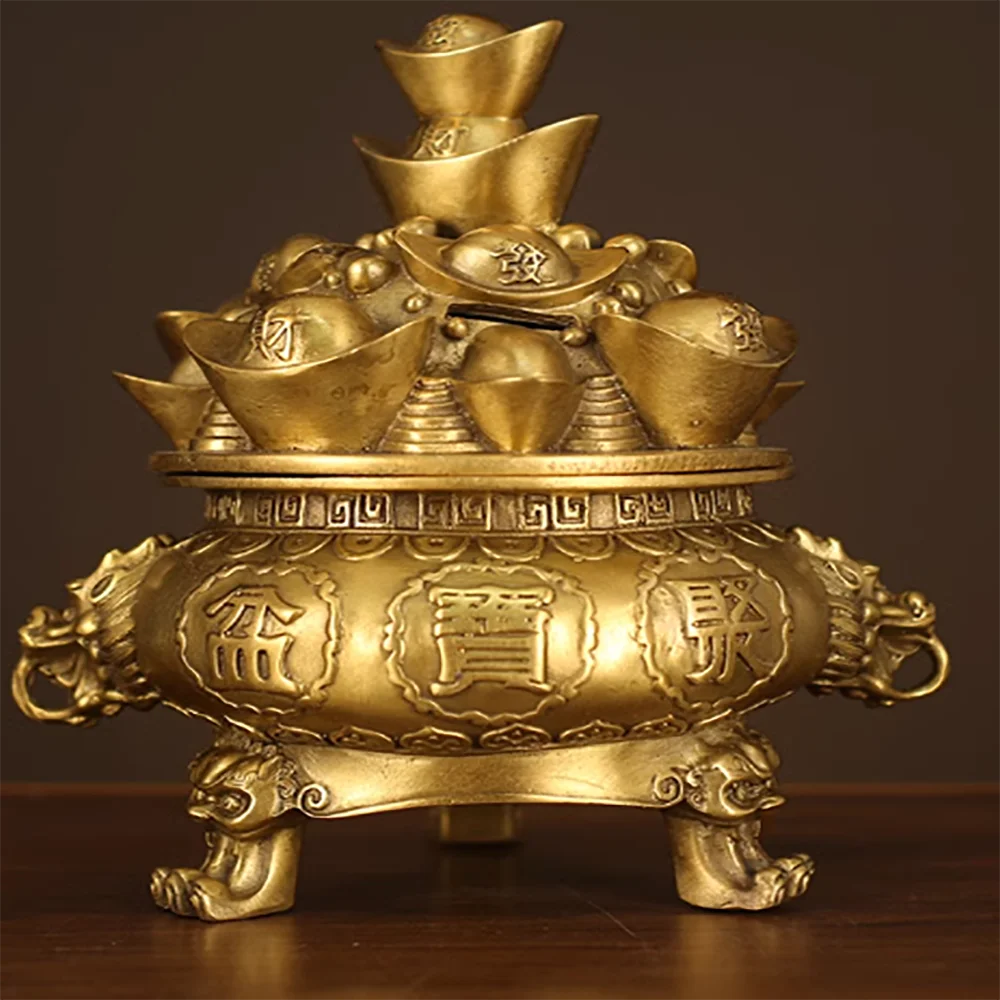 

Brass open cover, all brass treasure pot, foyer, office, living room decoration, handicraft ornaments