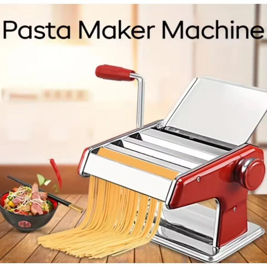 Manual Pasta Maker Machine with 6 Adjustable Thickness Settings-Hand Crank, Double Cutter Roller for Spaghetti Fettuccine Nood