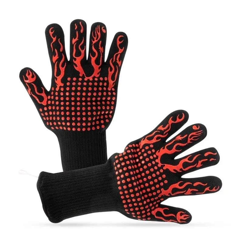 Kitchen Gloves BBQ Oven Gloves High Temperature Resistance Barbecue Mitts 800 Degrees Fireproof Anti Heat Insulation Microwave Glove for Baking