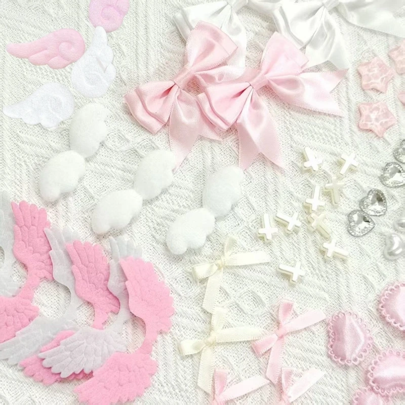 Colorful Pink Bow Lace DIY Decoration Kit with Plush Ear Accessories