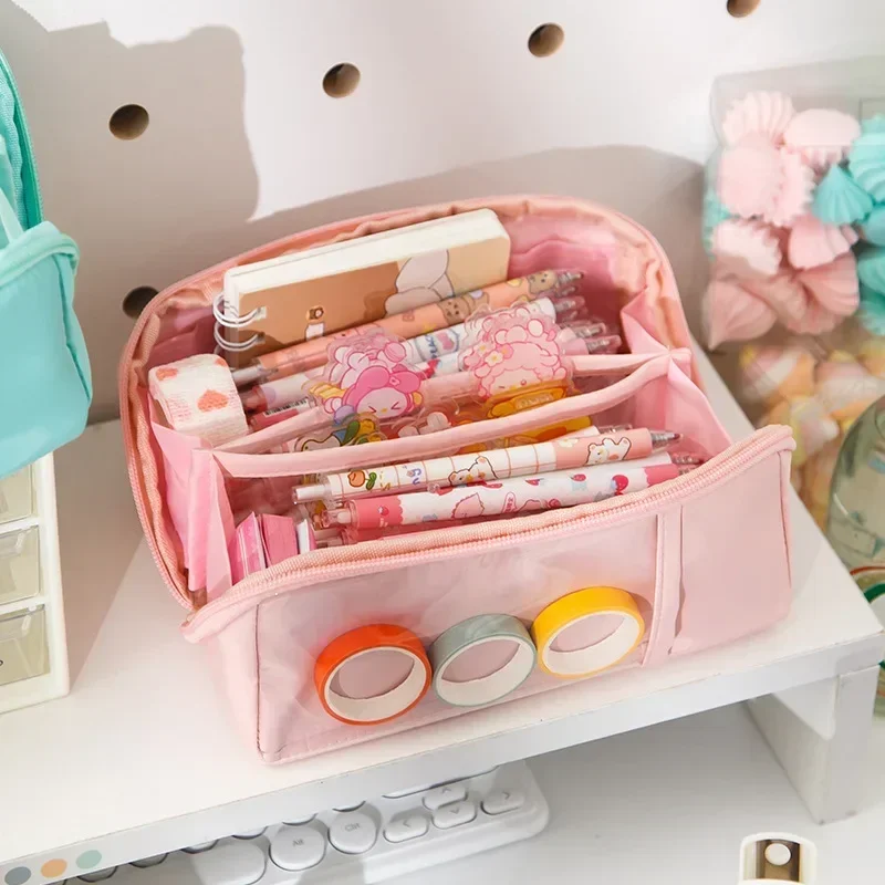 견고한 대용량 연필 케이스, 휴대용 방수 연필 가방 보관 파우치, 한국 문구류, 학교 사무용품