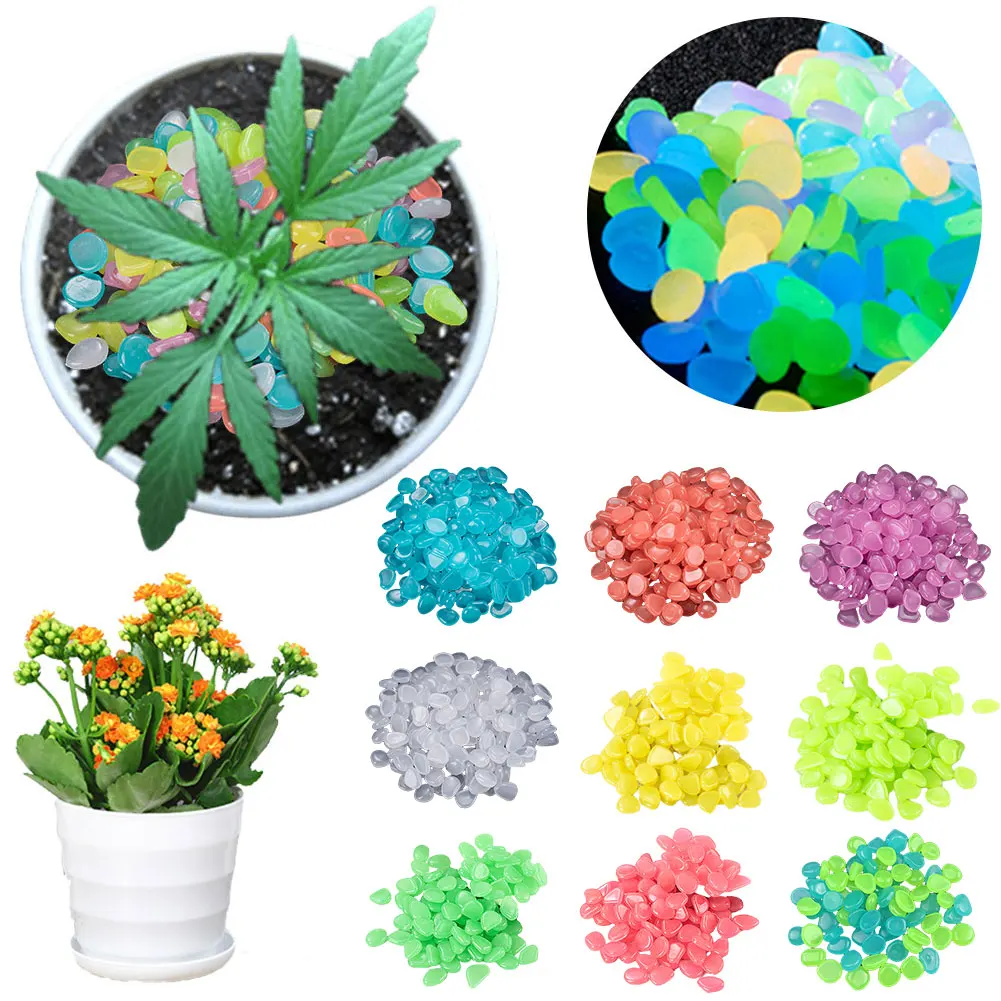 100Pcs Glow in the Dark Pebbles Water Tank Luminous Stones Garden Path Aquarium Glowing Stones Outdoor Garden Decorations
