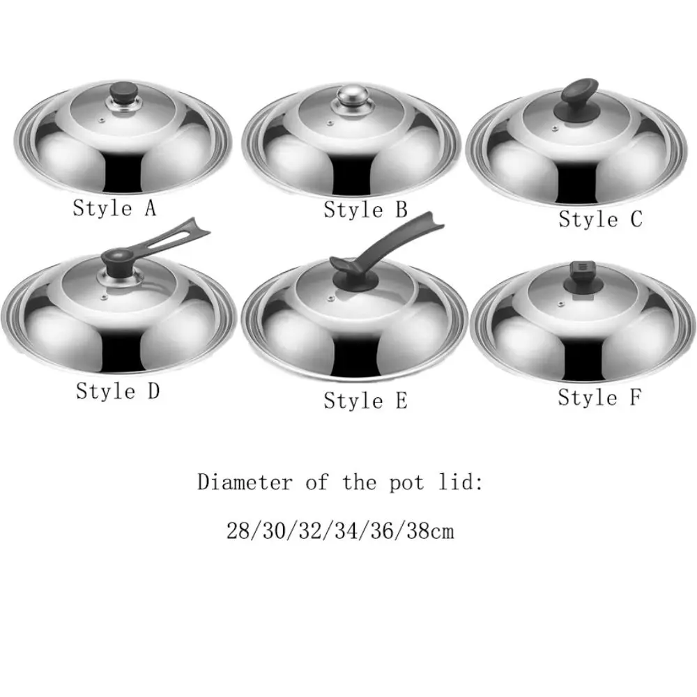 28/30/32/34/36/38CM Stainless Steel Visible Pot Lid Universal Anti-scalding Wok Cover Black Plastic Knob Heat Resistant stainless steel pot lid