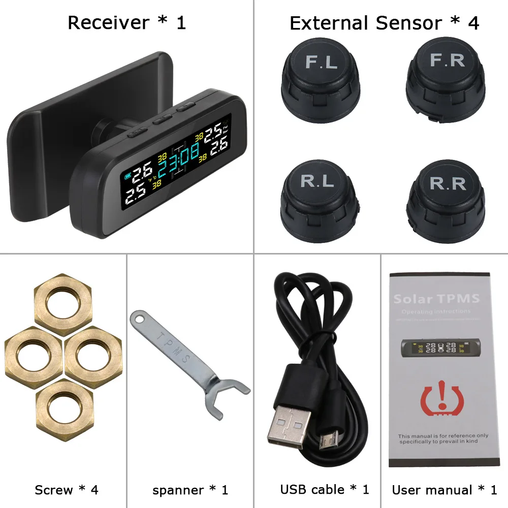 Tire Pressure Monitor Windowshield Mounting Tire Pressure Monitoring System Wireless Solar TPMS With External Sensors For Car RV car tire pressure monitor,car tire pressure sensor,external sensors