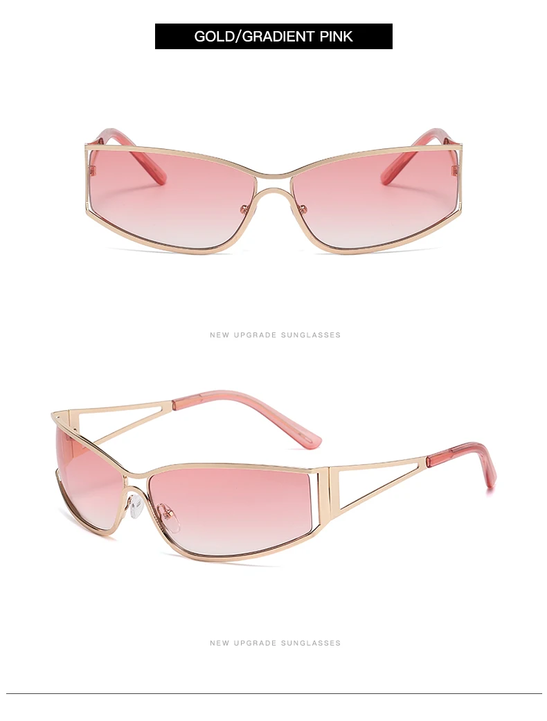 Schutzbrille, 2 Stück, Y2K-Sonnenbrille mit Metallrahmen, quadratisch, ausgehöhlt, futuristisches Technologie-Gefühl, heiße Mädchen-Sonnenbrille, Netz-Rot-Sonnenbrille – Detail 6