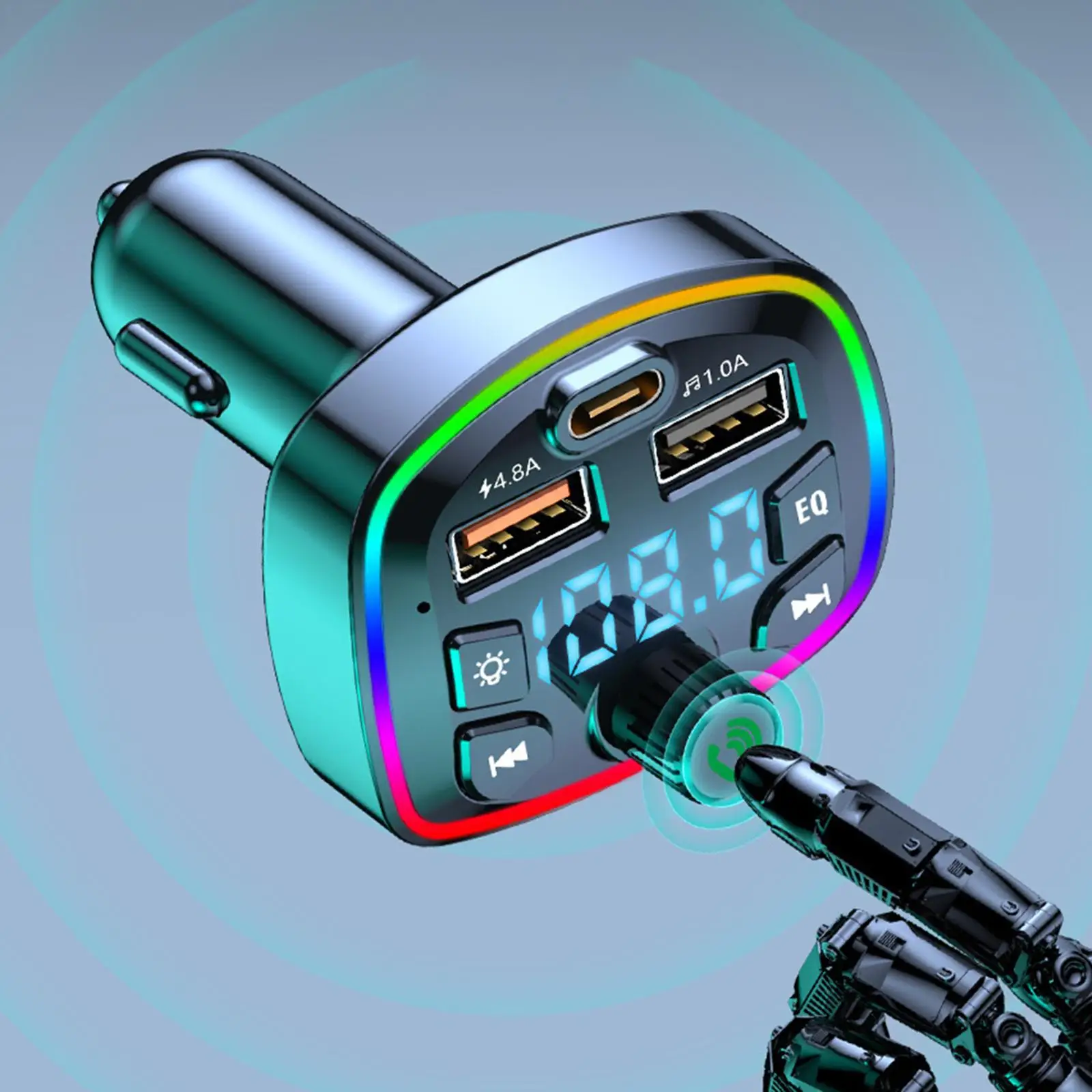 

Car Bluetooth Transmitter Colorful LED Backlit Support TF Card & USB Disk