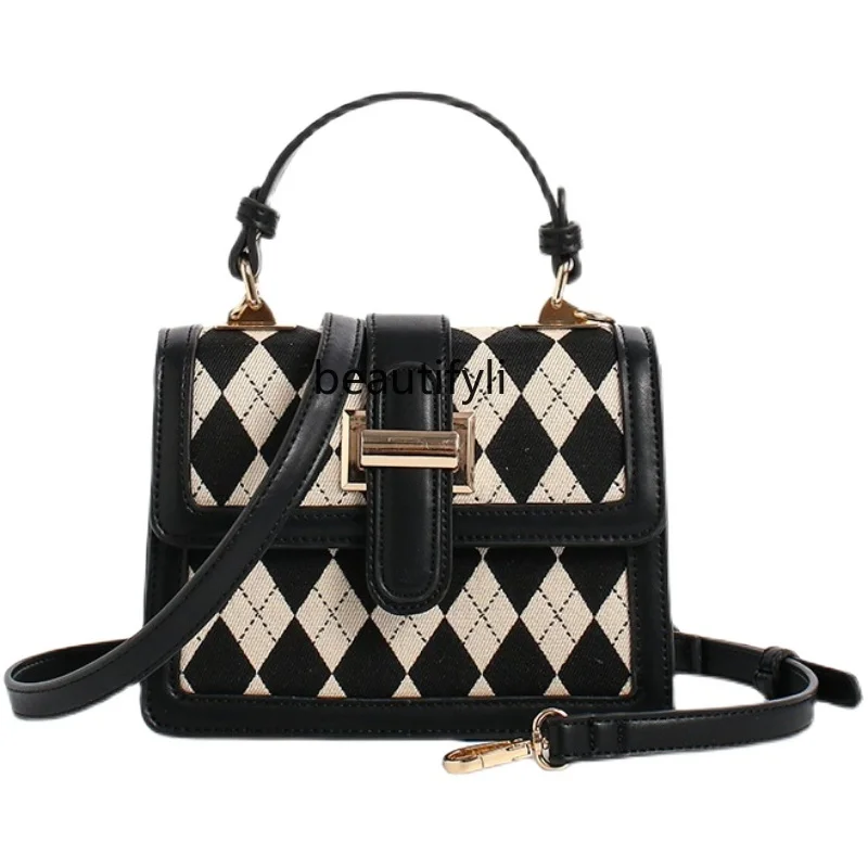 

yj 2022 Spring and Summer New Special-Interest Design High Sense Plaid Small Square Bag One Shoulder Crossbody Plaid Bag