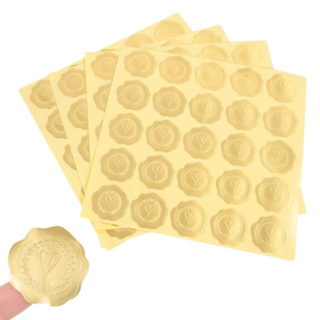 100Pcs Round Gold Heart Envelope Sticker Labels Wedding Invitation