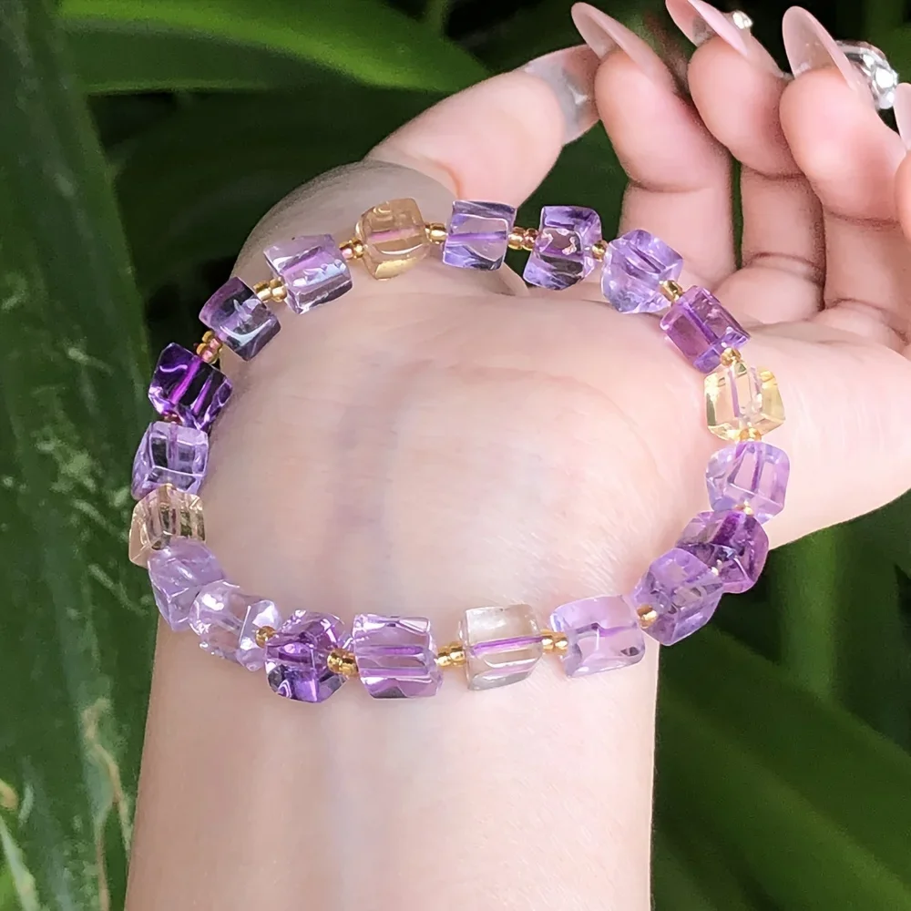 Bangle Jewelry Natural gemstone natural amethyst citrine shape cube bracelet fashionable women's hand link natural stone bracelet