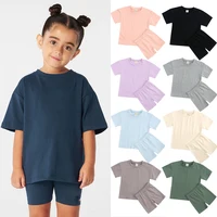 2025 Kids Summer Leggings Sports Suit 2Pcs Solid Cotton Breathable Boy Girl Outfits Clothes For 9M-13T Children Sportswear Sets 1