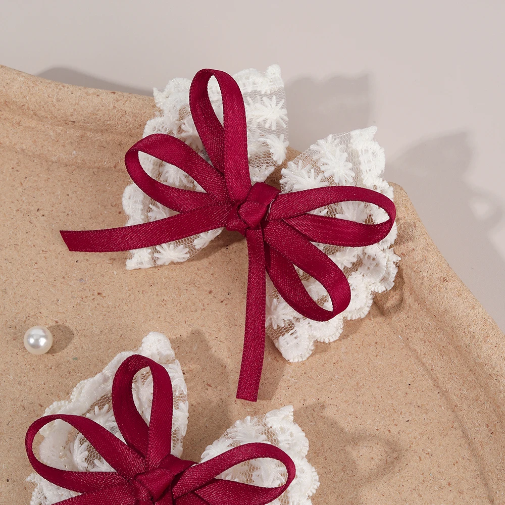 2Pcs New Flower Lace Bow Hair Clips For Girls Sweet Floral Embroidered Ribbon Hairpins Children Trendy Headwear Hair Accessories