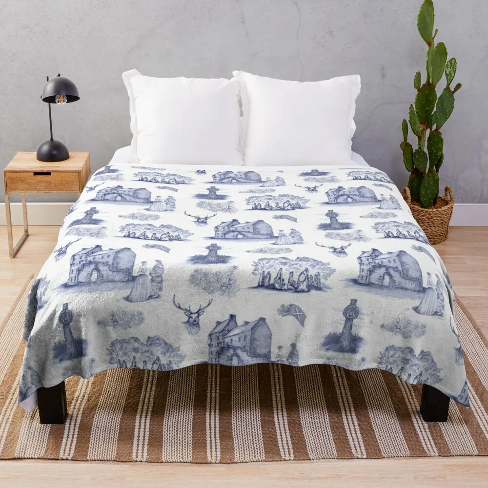 Highlander Toile in Blue Throw Blanket Blankets Sofas Of Decoration fluffy Softest Travel Blankets useful emergency blankets waterproof widely applied safe emergency mylar thermal blankets space blanket outdoor blankets