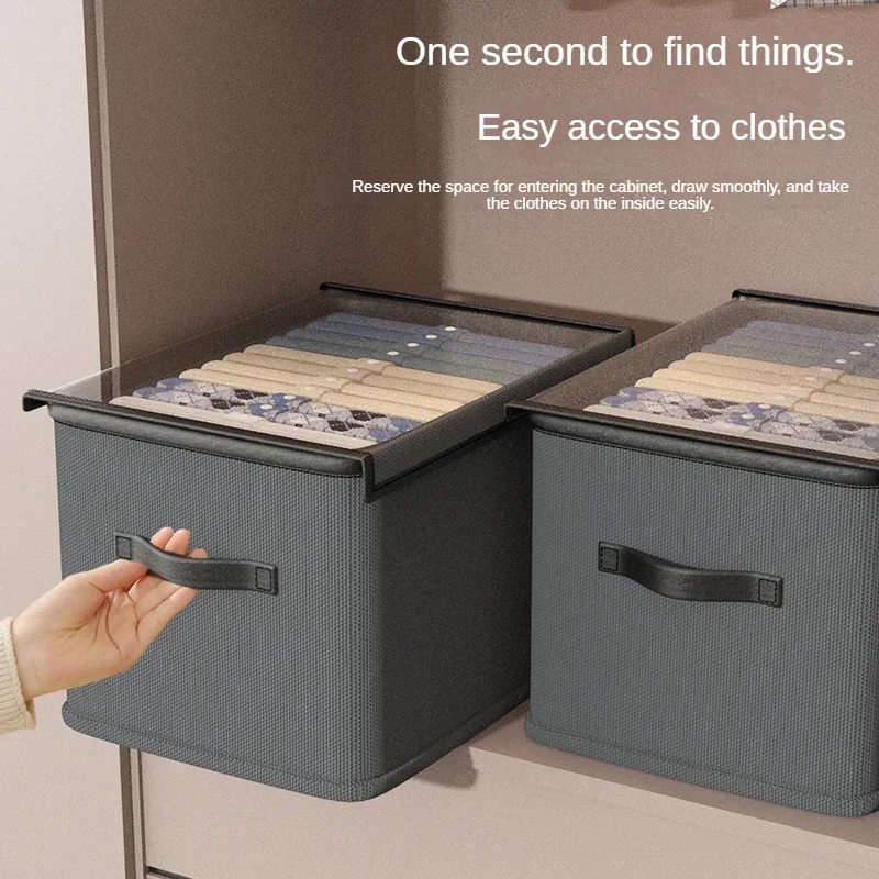 2PCS Large Capacity Clothing Storage Box Wardrobe Classification Covered Box Foldable Drawer Type Clothes&Pants Finishing Box