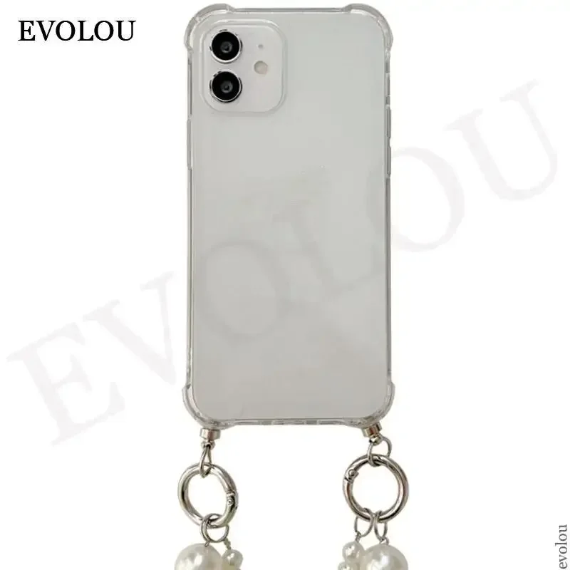 Pearl Chain Crossbody Lanyard Necklace Shockproof TPU Phone Case