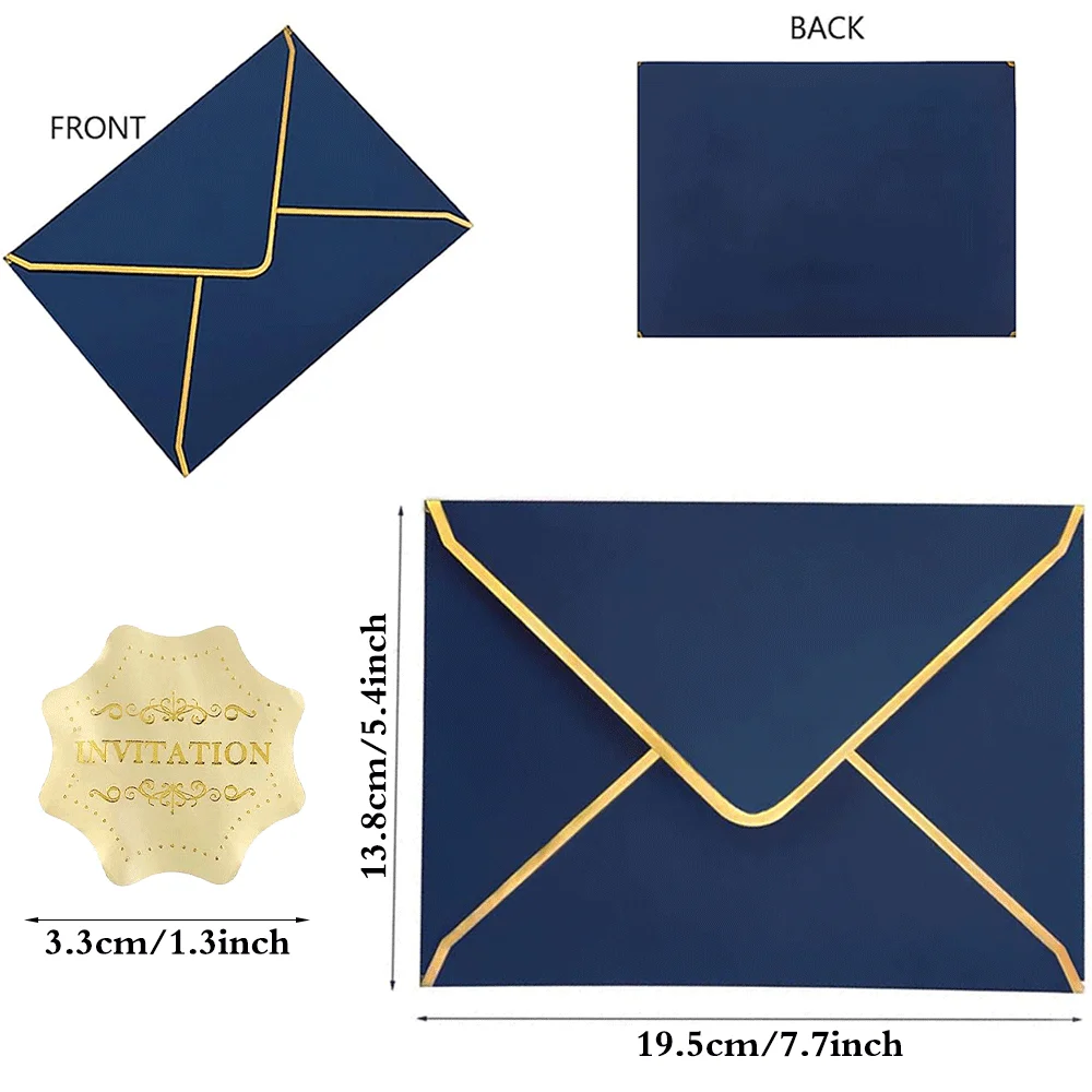 5 Stück/10 Stück Einladungsumschläge, dickes Papier, goldener Rand mit Aufklebern, Weihnachtsfarben, Rot/Grün, Hochzeit, Neujahr, Einladungskarte – Detail 9