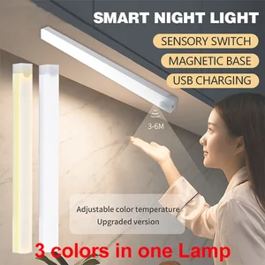 Motion Sensor Light Night Light USB Rechargeable Lamp Cabinet Wardrobe Lamp Staircase Backlight For Kitchen 3colors in one Lamp