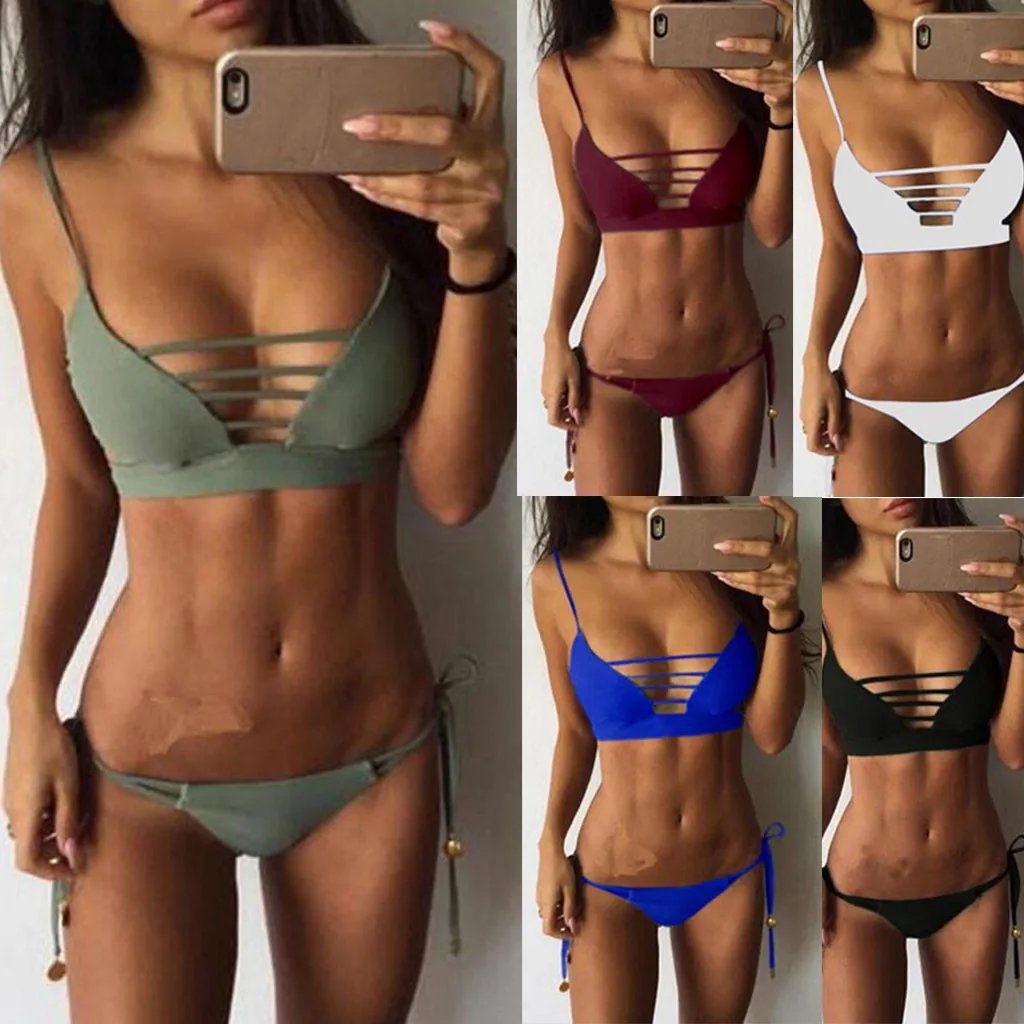 

Sexy Women Bikini Set Swimwear Push-Up Padded Bra Swimsuit Beachwear Womens Short Sleeve Swim Top