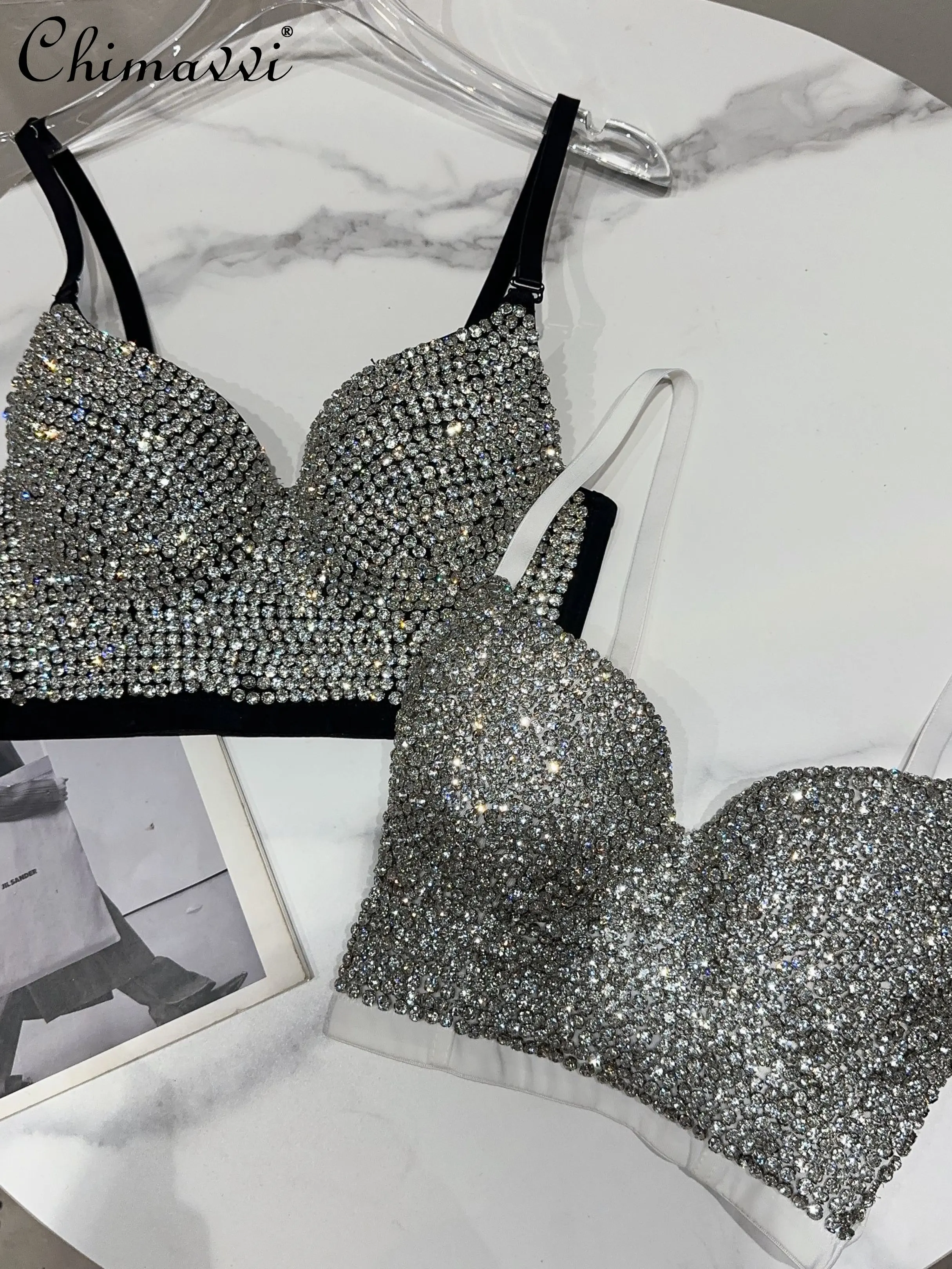 

Summer New Nightclub Hot Girl Rhinestone Beaded Bra Top Heavy Industry Chest Pad Tube Top Vest Elegant Streetwear Tanks Top