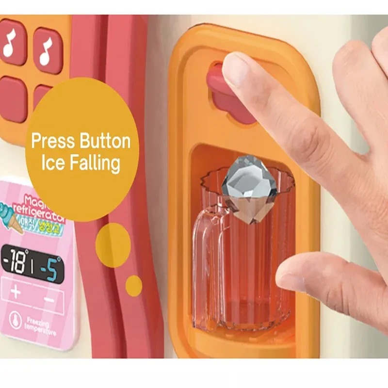 Mini Double Door Refrigerator Simulation Fridge Kitchen Furniture Pretend Play Educational Toy Light Spray Music Children's Gift