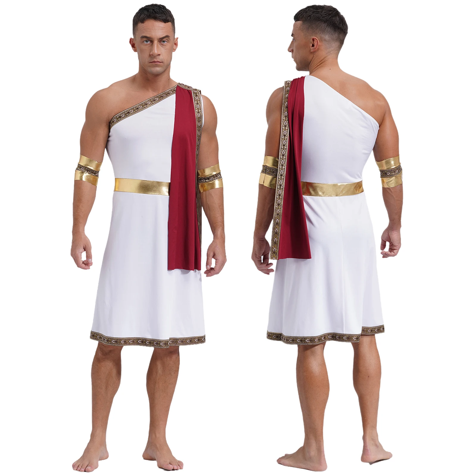 thumbnail image 1 of Disfraces de Cosplay de guerrero Toga para hombre, rey romano, gladiador, con mangas, Toga griega antigua, un hombro, bordado, puños de bata, 1 of 5
