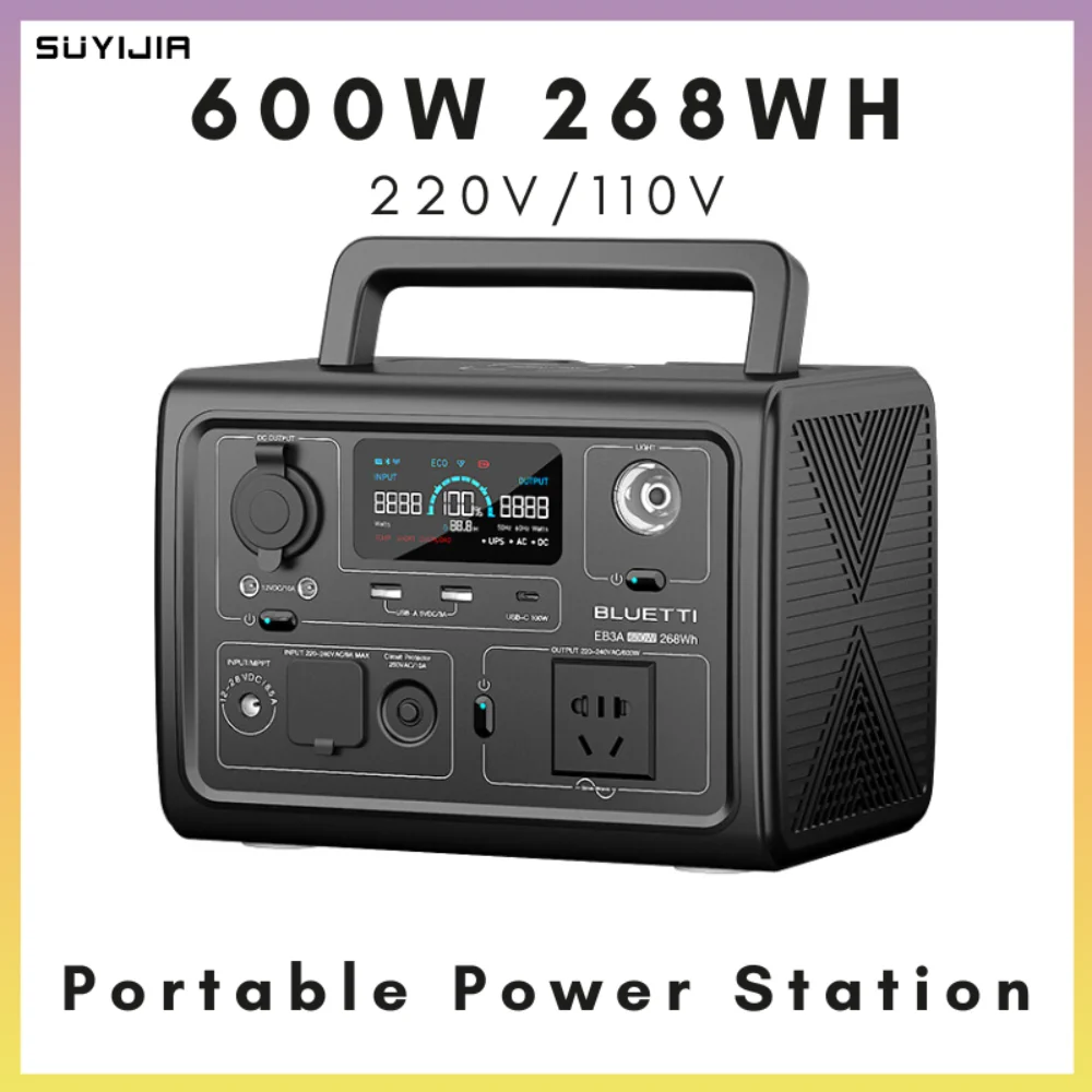 Bluetti EB3A Portable Solar Generator 268Wh Capacity With 120W Solar Panel,  Power Station,600W AC Output for Outdoor Camping, Trip, Power Outage 