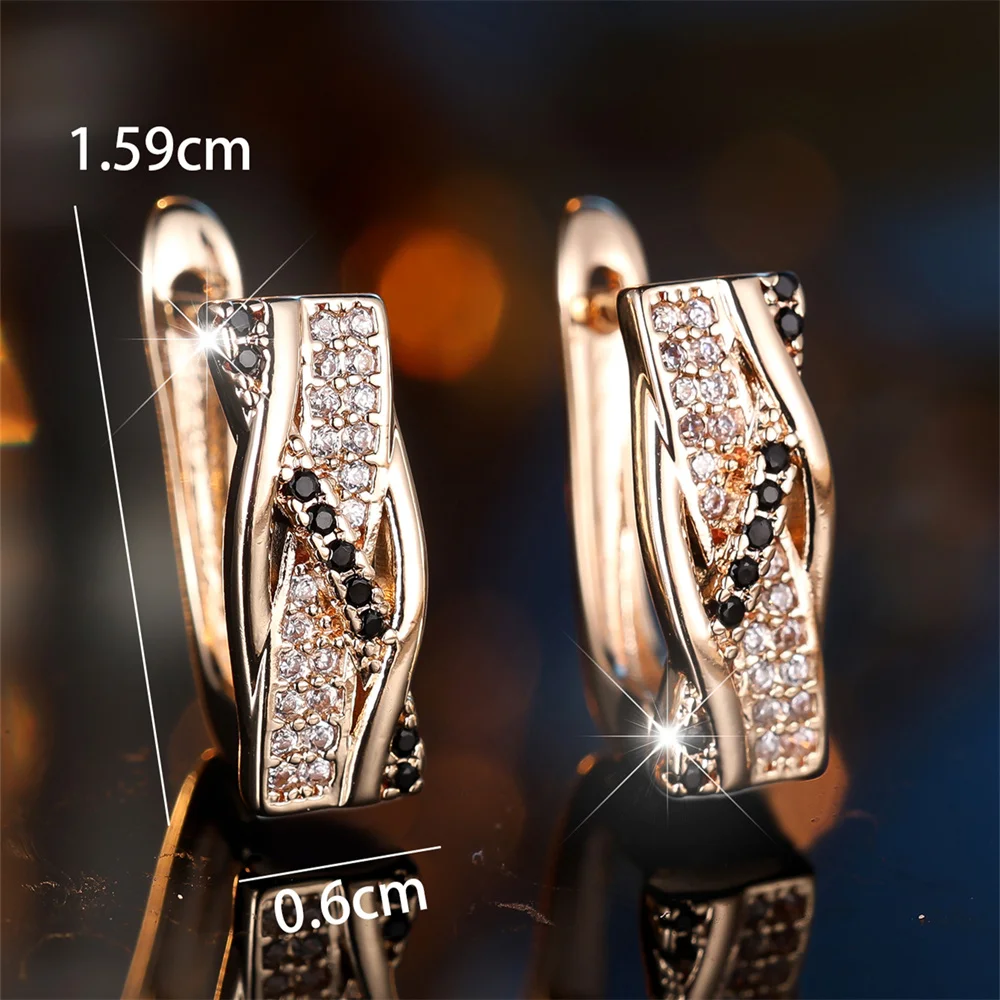 Retro Black Stone White Zircon Small Hoop Earrings For Women Vintage Gold Color Ear Buckle Wedding Jewelry Engagement Party Gift