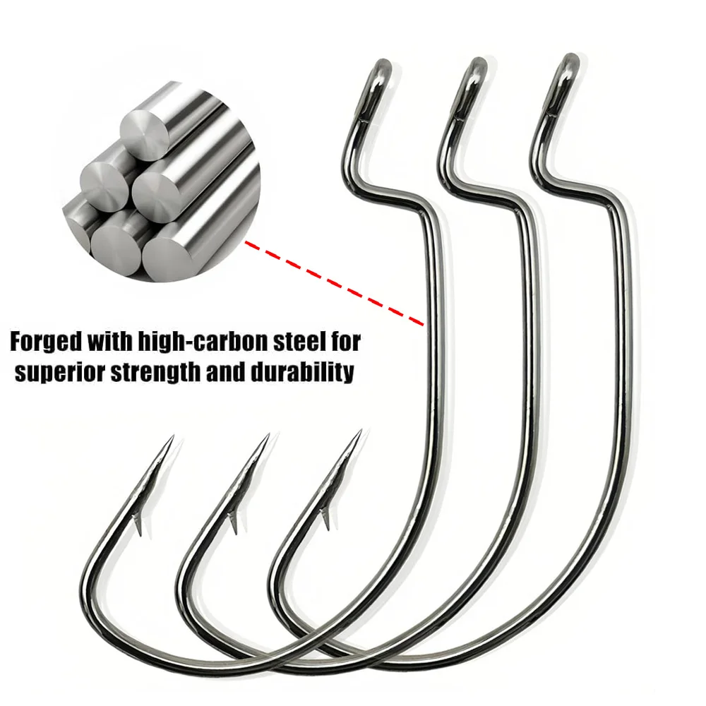 25 Stück Wurmhaken mit breitem Lücken, Texas Rig Jig Crank Big Bass Gear, versetzter Widerhaken aus Kohlenstoffstahl für weiche Angelköder-Angelhaken – Detail 2