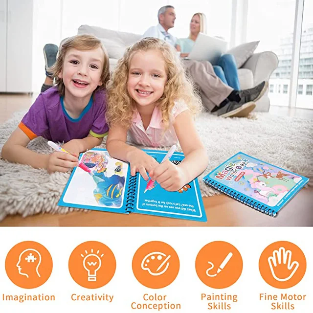 Children Magic Water Drawing Book Reusable Coloring Book Kids Magic Graffiti Painting Board Montessori Baby Early Education Toys 5