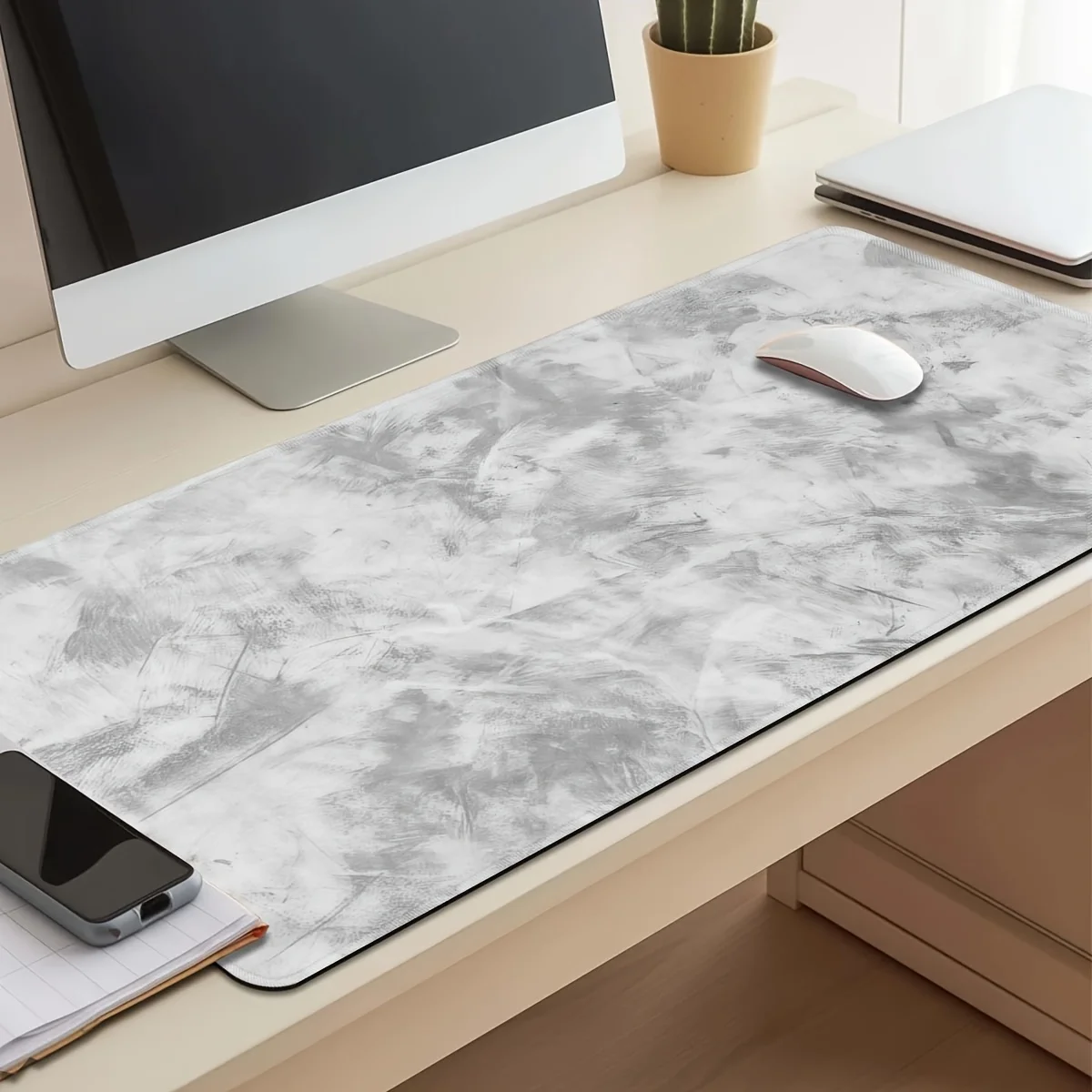 Elegant Grey Desk Mat: Non-Slip Surface for Gaming & Office, Large Minimalist Design