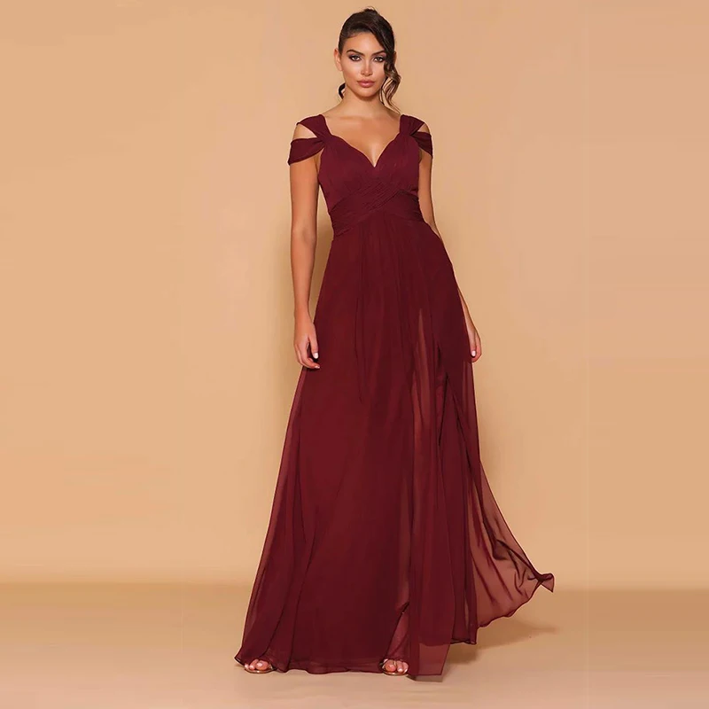 

Blue Robes De Cocktai 2023 Prom Dress Sexy V-neck Side Split Open Back Fashion Cap Sleeves Zipper Up Floor-Length فساتين السهرة