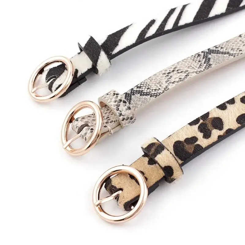 

2023 Fashion Leopard Belt Women Snake Zebra Print Thin Horsehair Waist Belt PU Leather Gold Ring Buckle Belts for Ladies Female