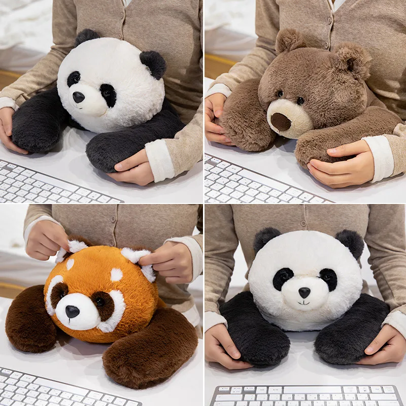 Kawaii Bear Red Panda Raccoon Lying Plush Pillow Cute Stuffed Animals Plushies Cushion Soft Sleeping Dolls Toys Home Decor Gifts