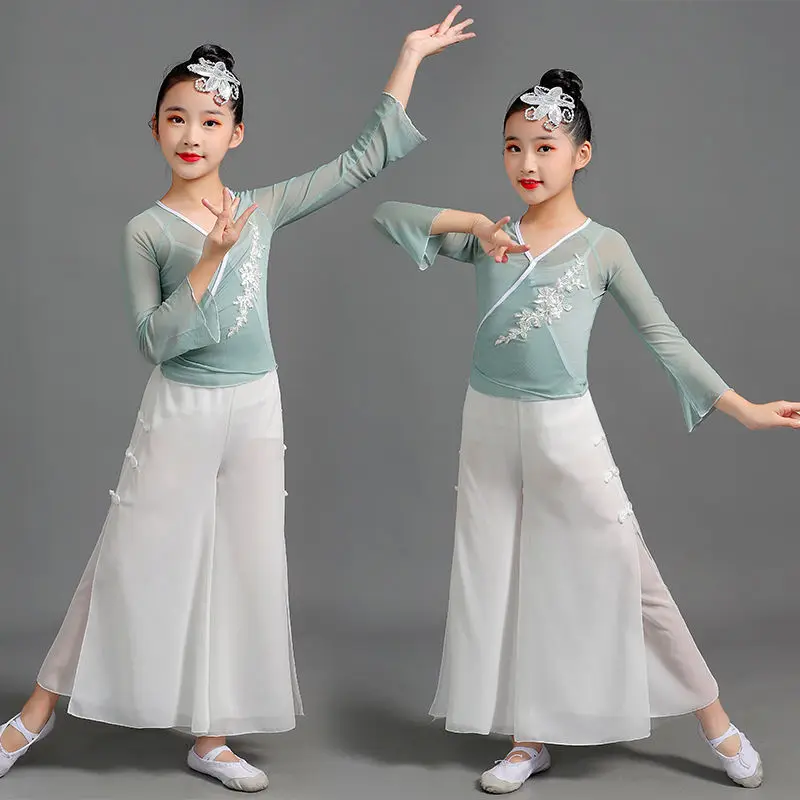 

Children's Classical Dance Costumes Girls Elegant Chinese Dance Practice Costumes Kids Folk Dance Costumes Dancing Unifom LE004