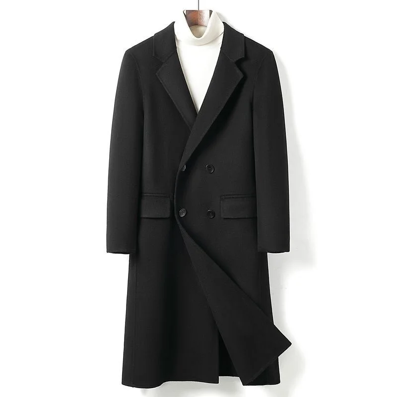 

100% Woolen Coat Men's Long Solid Double Sided Fabric British Style Single 2023 Autumn Winter New
