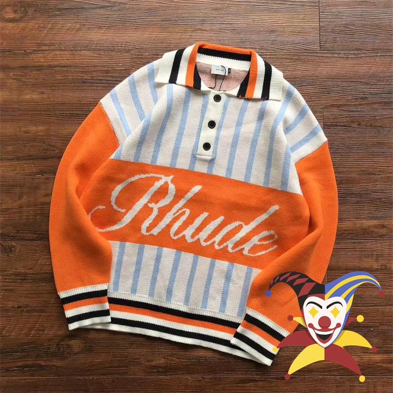 

Patchwork Rhude Letter Jacquard Sweater Men Women Orange Fashion Sweatshirts