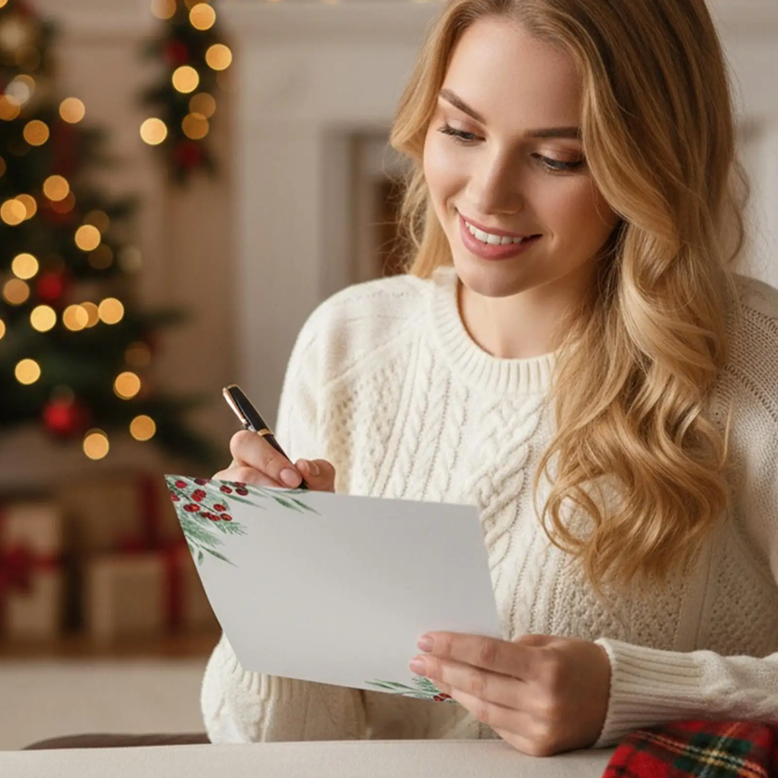 크리스마스 편지지 종이 50개 축제 테두리 디자인 시트 휴일 편지지 종이 편지 메모 작성용 웨딩