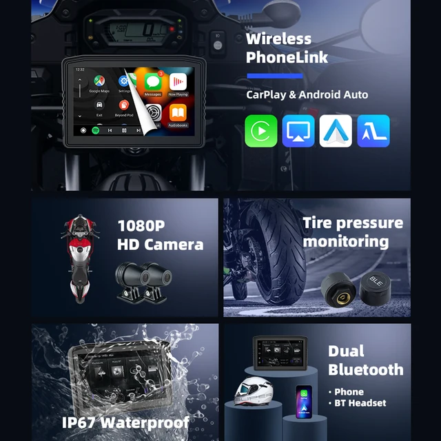 EKIY 6.25" Wireless CarPlay Moto Android Auto Portable Digital Dashboard Anti Theft Removable Screen GPS Motorcycle Navigation 6
