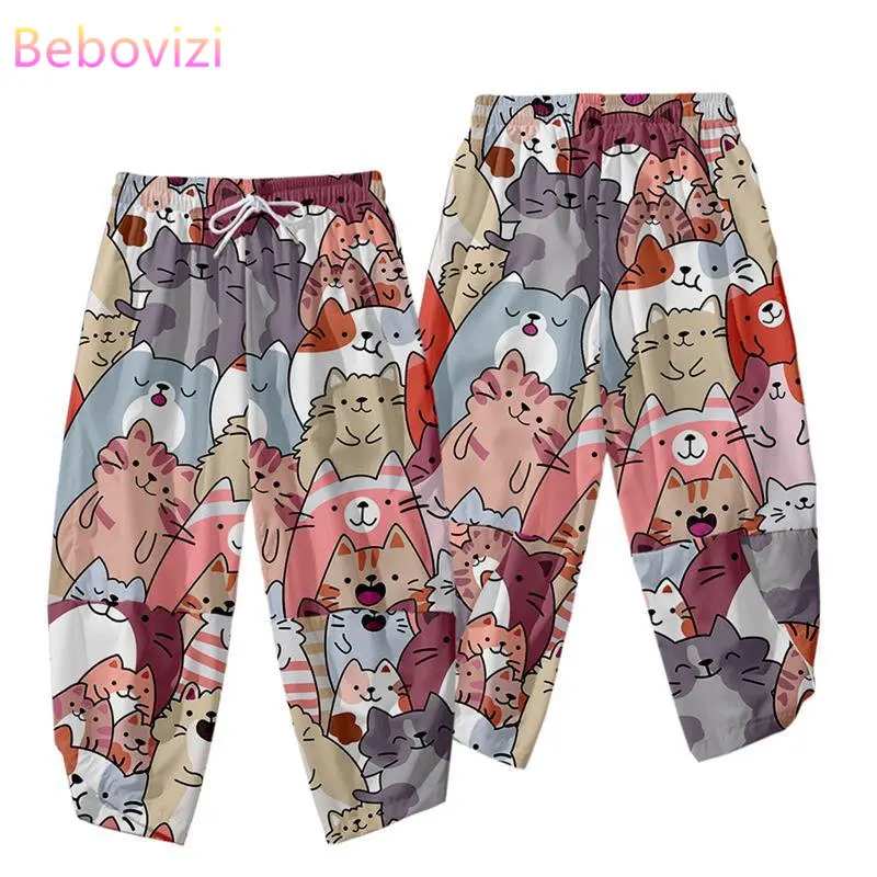 Japanese Traditional Kimono Pants Men Asian Clothing Male Casual Loose Style Trousers Full Cat Print Pants