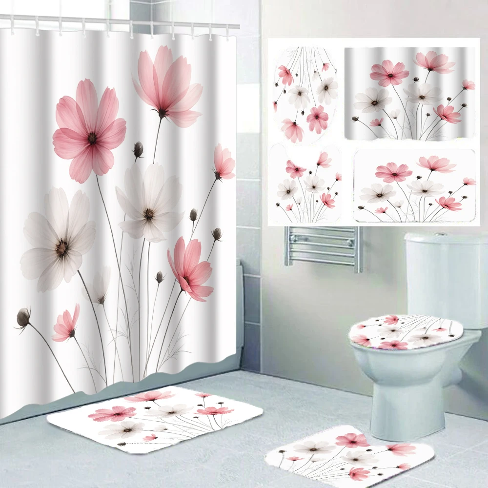 Floral Bathroom Curtain Set 1