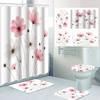 Floral Bathroom Curtain Set 1