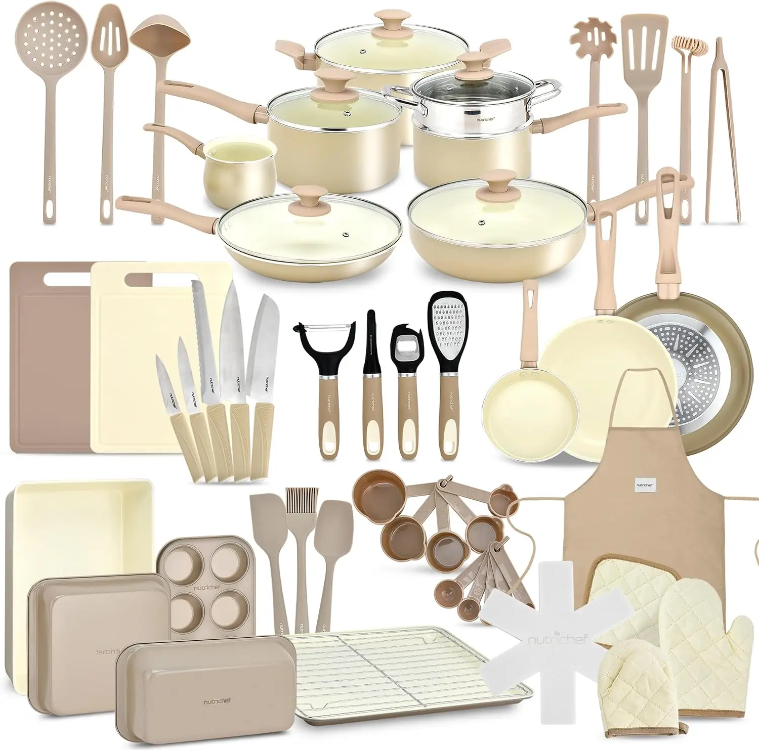

Nutrichef 54-Piece Marble Non-Stick Cookware and Bakeware Set, Professional Home Kitchen Collection with Multi-Sized Pots