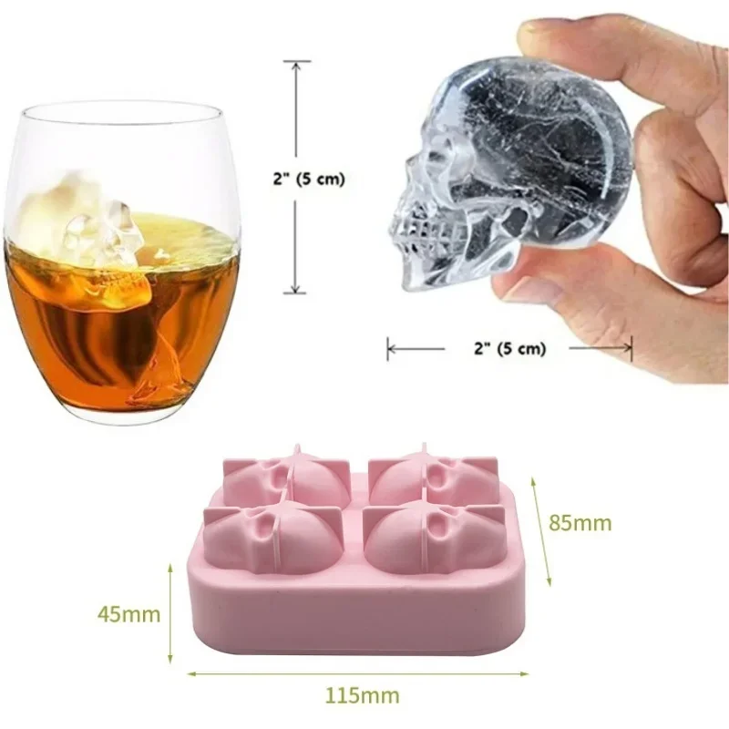 3D Skull Ice Block Mold Skull Shape Whiskey Ice Block Silicone Grid Model Bar Creative Silicone Grid